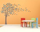 Large Tree Wall Decal with Colourful Leaves Blowing in the Wind  